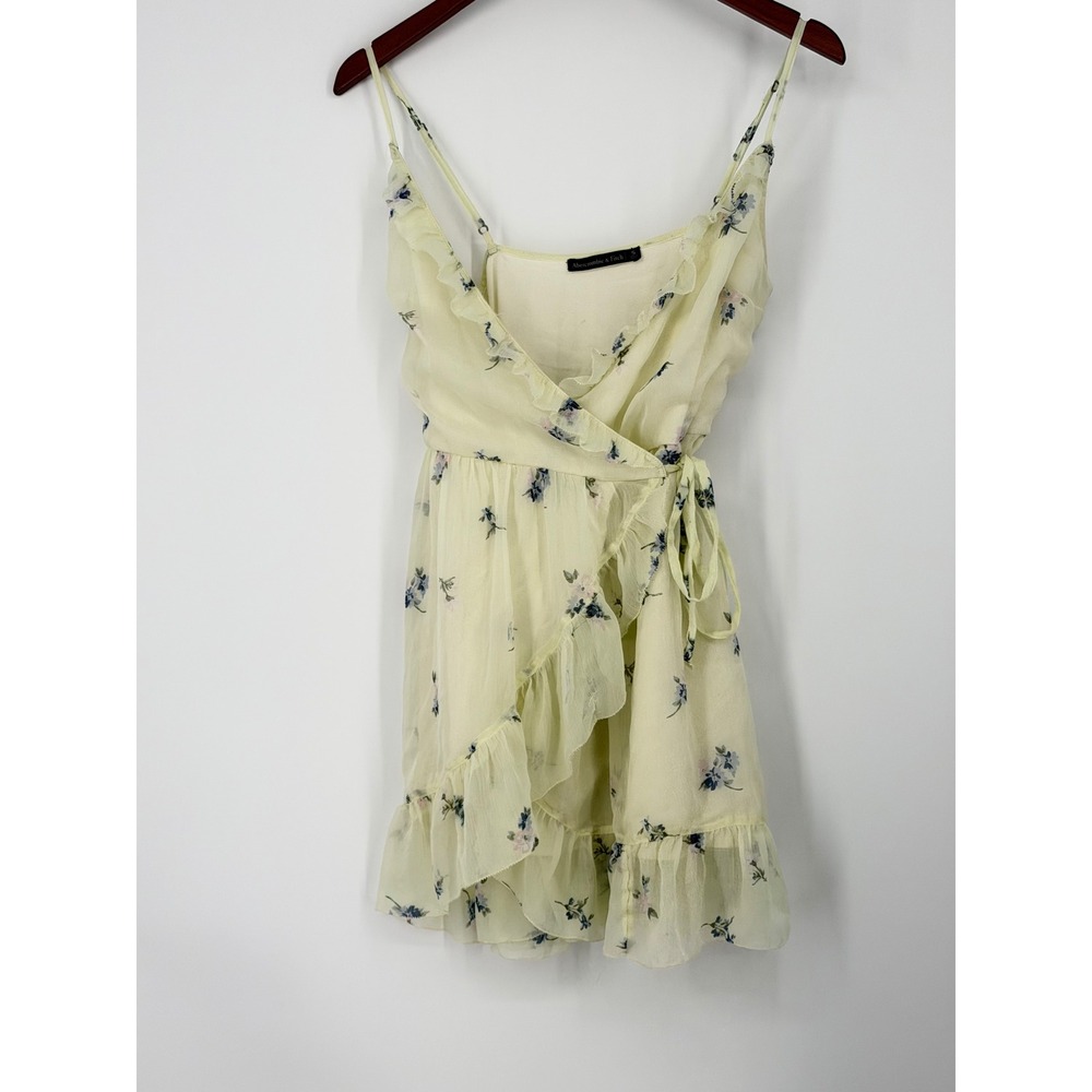 Abercrombie & Fit Womens Wrap Dress Y2K Small Butter Yellow Romantic Cottagecore - Picture 2 of 11